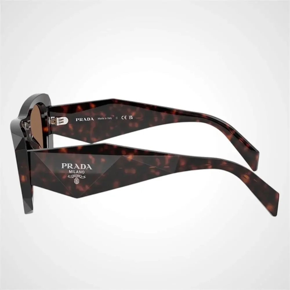 New PRADA Sunglasses Brown Root Tortoise Silver Symbole Logo Square Oversized